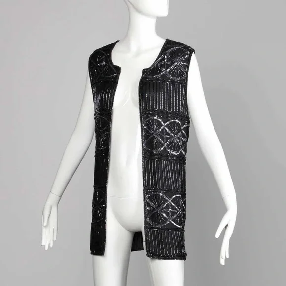 Mary McFadden Elegant Black Sequin Vest - Picture 4 of 6